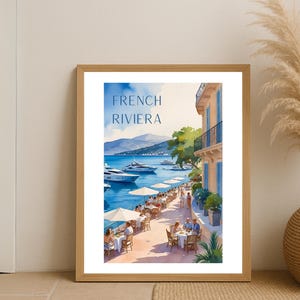French Riviera Printable Wall Art Design, Mediterranean Travel Poster, Printable Coastal City View for Beach House or Living Room Decor, JPG