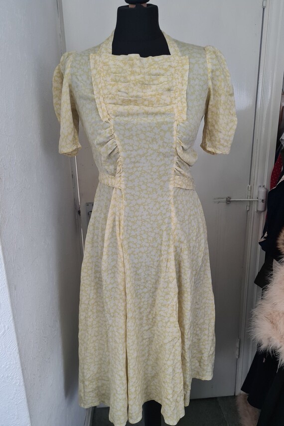 True Vintage 1930's Lemon Yellow Floral Silk Dress