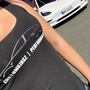 Glitzer / Strass Tesla Model 3 T-Shirt/Top - personalisierbar in Text und  Farbe