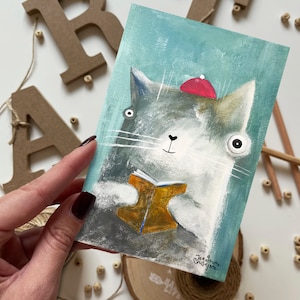 Cartolina con gatto e libro | Cartolina, Biglietto d'auguri, Cartolina estiva, Cartolina di buon compleanno, Cartoline di animali, Cartoline della foresta