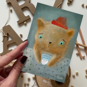 Cartão postal de amigos gatos e leite | Cartão postal, cartão de felicitações, cartão postal de feliz aniversário, cartões postais de animais, lebres, cartão de felicitações