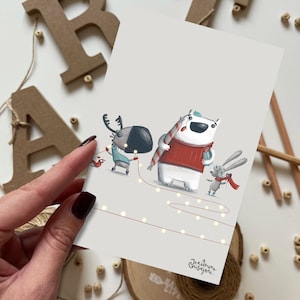 Cartão postal de amigos de Natal | Cartão postal, Cartão de felicitações, Cartão postal de feliz aniversário, Cartões postais de animais, Animais, Cartão de felicitações