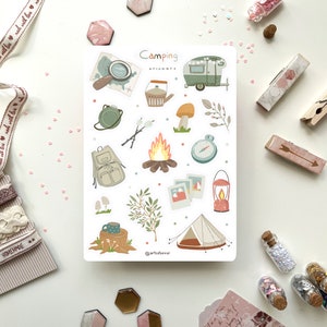 Pacote de adesivos para acampamento | Adesivos para diário, adesivos para planejador, bullet journal, adesivos para livros, adesivos para scrapbook, adesivos para bullet journal