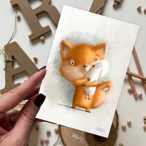 Fuchs und Vogel Postkarte | Postkarte, Grußkarte, Sommerpostkarte, Happy Birthday Postkarte, Tierpostkarten, Waldpostkarten