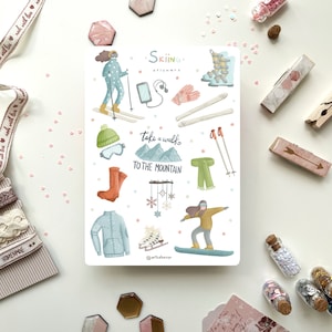 Pacchetto adesivi Sci | Adesivi per diario, adesivi per planner, bullet journal, adesivi per libri, adesivi per album, adesivi per bullet journal