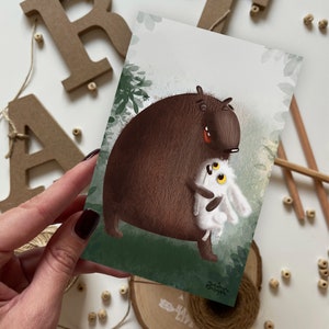 Cartolina Orso e Lepre | Cartolina, Biglietto d'auguri, Cartolina estiva, Cartolina di buon compleanno, Cartoline di animali, Cartoline della foresta