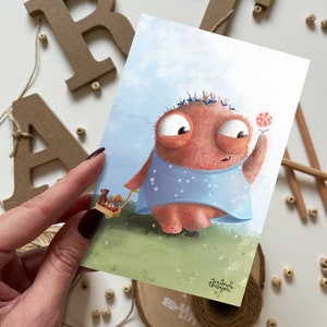Monster-Mädchen-Postkarte | Postkarte, Grußkarte, Sommerpostkarte, Happy Birthday Postkarte, Tierpostkarten, Waldpostkarten