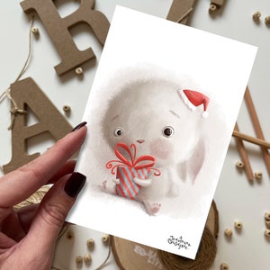 Cartolina con coniglietto di Natale e regalo | Cartolina, biglietto d'auguri, cartolina di buon compleanno, cartoline di animali, lepri, biglietto di congratulazioni