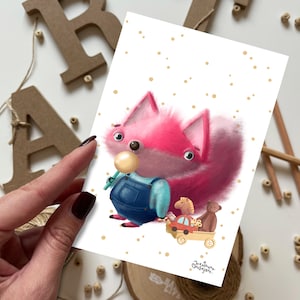 Carte postale d'écolier renard | Carte postale, carte de vœux, carte postale d'été, carte postale de joyeux anniversaire, cartes postales d'animaux, cartes postales de forêt