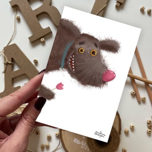 Postal de perro y flor | Postal, Tarjeta de felicitación, Postal de verano, Postal de feliz cumpleaños, Postales de animales, Postales del bosque