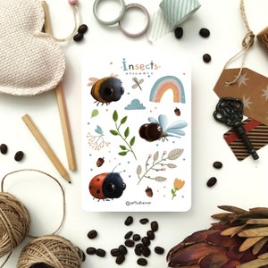 Pacchetto adesivi Insetti | Adesivi per diario, adesivi per planner, adesivi per bullet journal, adesivi per libri, adesivi per album, adesivi per api, adesivi per coccinelle