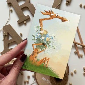 Giraffe und Blume Postkarte | Postkarte, Grußkarte, Sommerpostkarte, Happy Birthday Postkarte, Tierpostkarten, Waldpostkarten