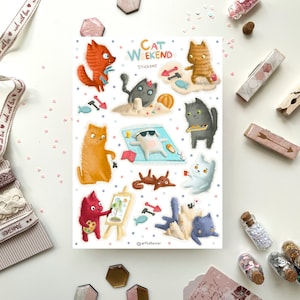 Kattenweekend Stickerpakket | Stickers voor tijdschriften, planners, Bullet Journal, boekstickers, plakboekstickers, Bullet Journal-stickers