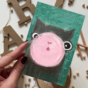 Cartão postal de gato com goma de mascar | Cartão postal, cartão de felicitações, cartão postal de verão, cartão postal de feliz aniversário, cartões postais de animais, cartões postais de floresta