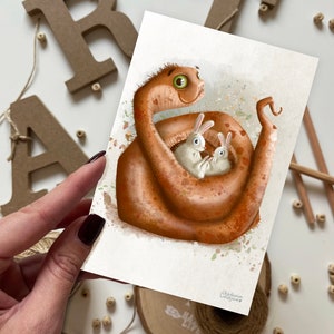 Cartão postal de cobra e lebres | Cartão postal, cartão de felicitações, cartão postal de feliz aniversário, cartões postais de animais, lebres, cartão de felicitações