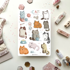 Paquete de pegatinas de gatos | Pegatinas para diario, pegatinas para planificador, Bullet Journal, pegatinas para libros, pegatinas para álbumes de recortes, pegatinas para Bullet Journal