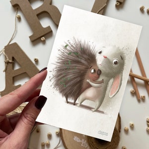 Carte postale Lièvre et Hérisson | Carte postale, carte de vœux, carte d'anniversaire, cartes postales d'animaux, lièvres, carte de félicitations