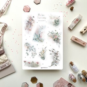 Pacchetto di adesivi con fiori pastello | Adesivi per diario, adesivi per planner, bullet journal, adesivi per libri, adesivi per album, adesivi per bullet journal