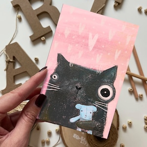 Cartão postal de gato com brinquedo | Cartão postal, cartão de felicitações, cartão postal de verão, cartão postal de feliz aniversário, cartões postais de animais, cartões postais de floresta
