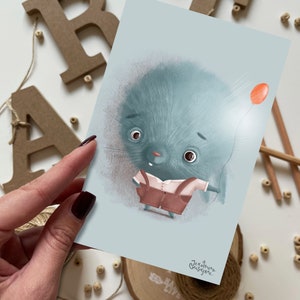 Coelho com um balão Cartão postal | Cartão postal, cartão de felicitações, cartão postal de feliz aniversário, cartões postais de animais, lebres, cartão de felicitações