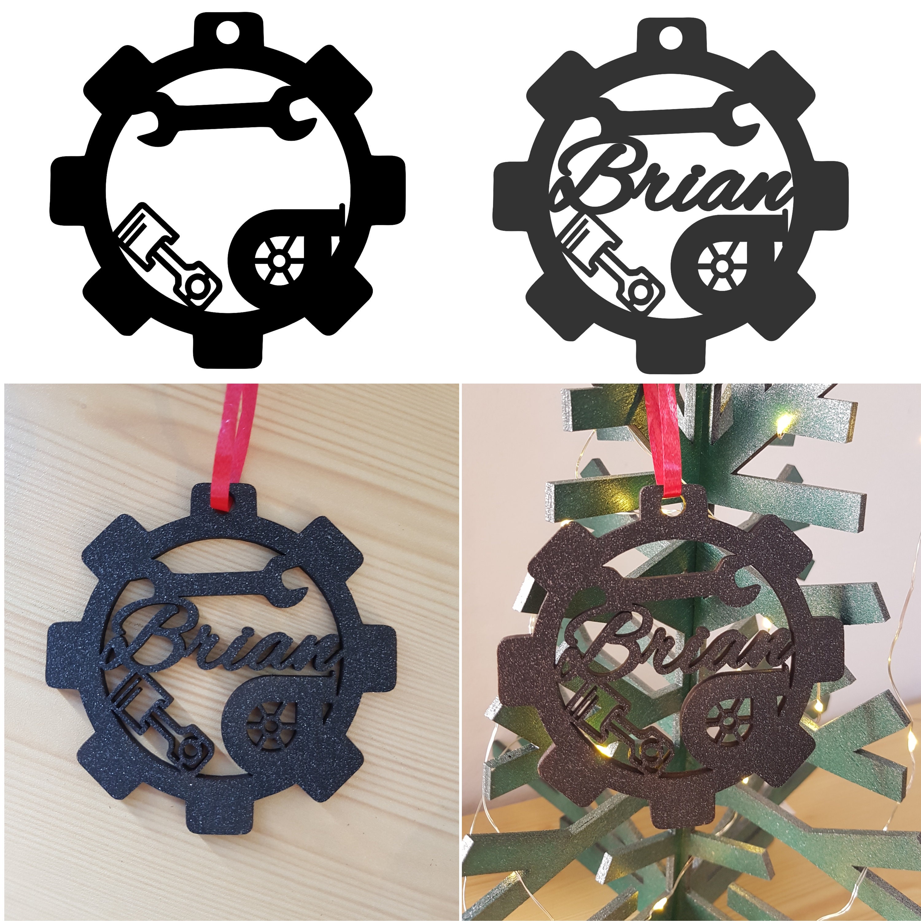 Car Mechanic Christmas Ornament Ready to Put Name On, Dxf Pattern File