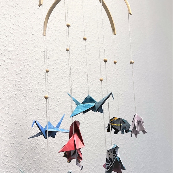 Mobile Origami - verschiedene Farben - Kraniche Dinos Elefanten