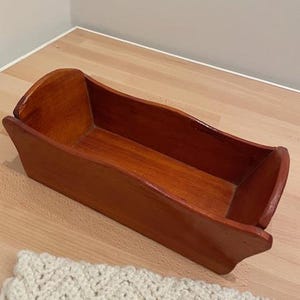 Handmade Wooden Doll Bed with Knitted Blanket