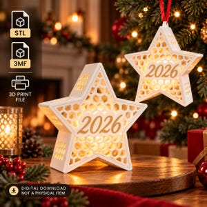 2026 Christmas Ornament STL 3MF, Mini Star LED Tealight Lantern, Dated Keepsake Tree Ornament, Bambu Lab Ready