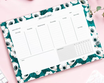 Weekly Planner Pad | Tear off notepad, memo pad | Undated anemone planner pad