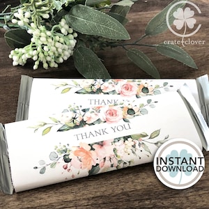 Floral Wedding Favor Chocolate Wrapper: Printable Thank You (Instant Download)