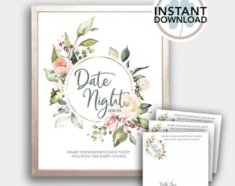 Jeu de douche nuptiale « Date Night Ideas » : cartes et enseigne à imprimer (téléchargement numérique)