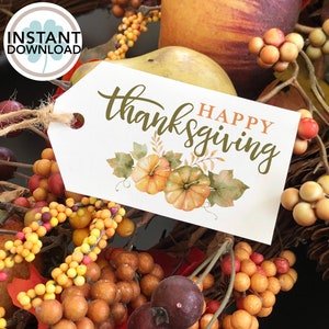 Etiqueta de regalo de Acción de Gracias feliz // Etiqueta colgante de Acción de Gracias // Tarjeta de lugar de Acción de Gracias // IMPRIMIBLE // Etiqueta de favor de otoño // DESCARGA INSTANTÁNEA