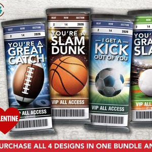 Sports Valentine Bundle | Chocolate Bar Wrappers | PRINTABLE | Football Basketball Soccer Baseball | INSTANT DOWNLOAD