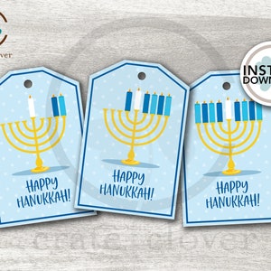 Étiquette-cadeau Happy Hanukkah | IMPRIMABLE | 8 nuits de cadeaux | TÉLÉCHARGEMENT INSTANTANÉ | Festival des lumières