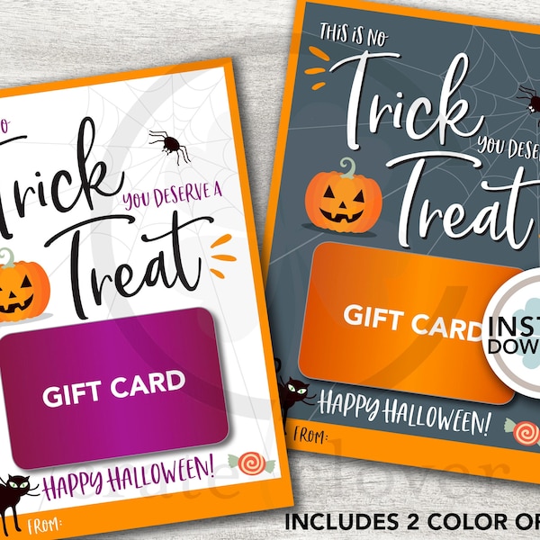 Halloween Gift Card Holder | PRINTABLE | Thank You Card | INSTANT DOWNLOAD | Trick or Treat