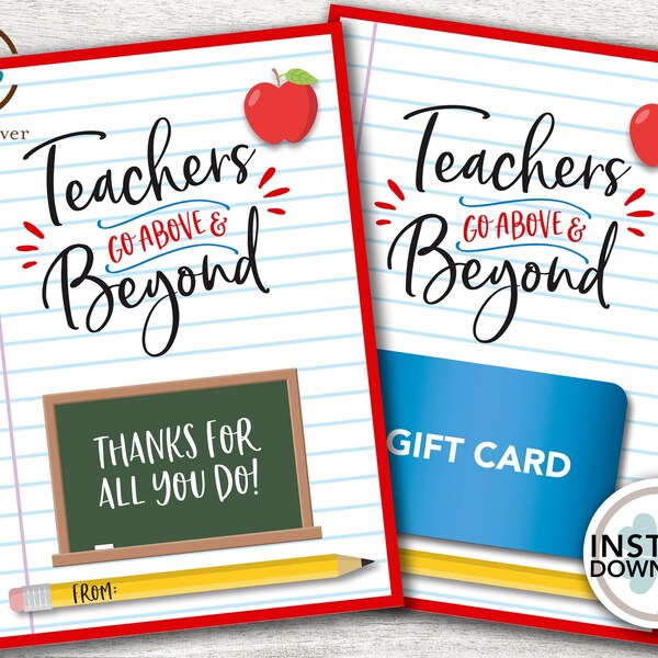 Teacher Appreciation Gift Card Holder | PRINTABLE | Thank You | INSTANT DOWNLOAD | End of Year teacher gift