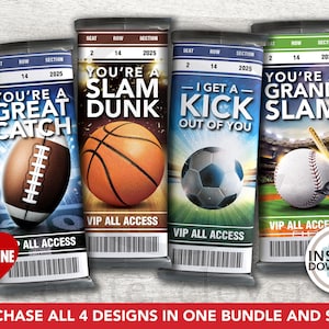 Sports Valentine Bundle | Chocolate Bar Wrappers | PRINTABLE | Football Basketball Soccer Baseball | INSTANT DOWNLOAD