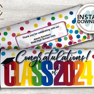 Class of 2024 | Graduation Party Favor | Senior Banquet | PRINTABLE | Candy Bar Wrapper | INSTANT DOWNLOAD | Chocolate Bar Wrapper