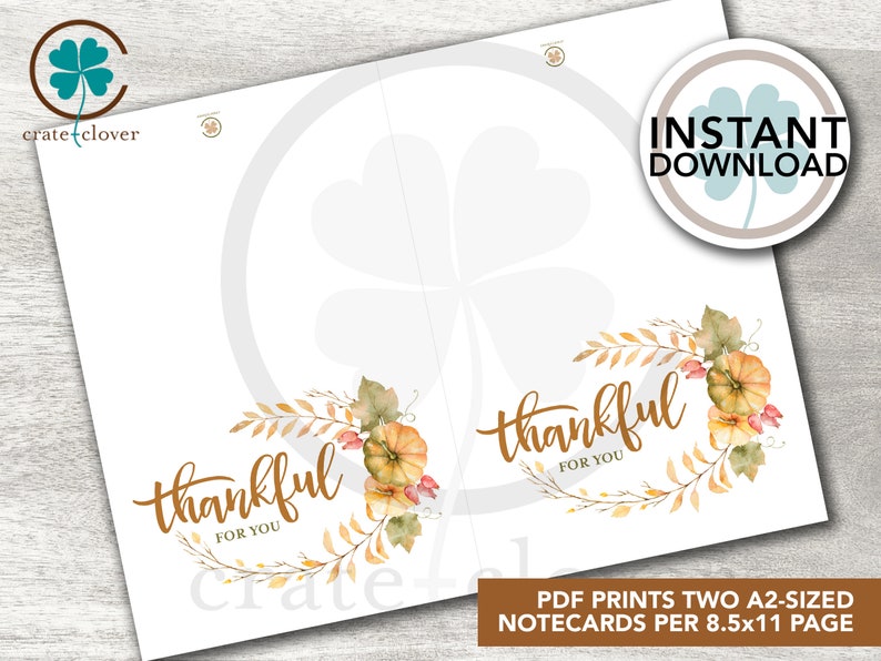 Thankful for You Notecards PRINTABLE Thanksgiving Note - Etsy