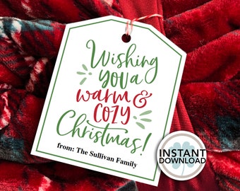 Wishing you a warm and cozy Christmas | INSTANT DOWNLOAD | Christmas White Tag | Holiday | PRINTABLE