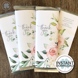 Wedding Favor Chocolate Bar Wrapper: Floral Thank You (PRINTABLE, Instant Download)