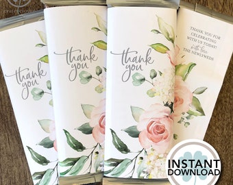 Wedding Favor Chocolate Bar Wrapper: Floral Thank You (PRINTABLE, Instant Download)