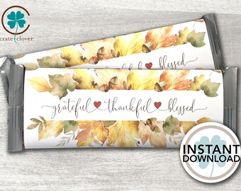 Thanksgiving Chocolate Bar Wrapper: Grateful, Thankful, Blessed (Digital Download)