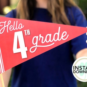 Hello 4th Grade Flag: Back to School Photo Prop (Digital Download)