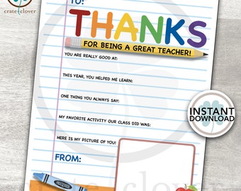 Teacher Appreciation Printable: All About My Teacher Survey (Digital Download)