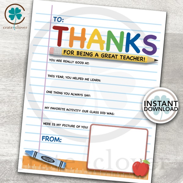 Teacher Appreciation Week | PRINTABLE | All About My Teacher | Teacher Thank You | INSTANT DOWNLOAD | End of Year Class Gift | Survey