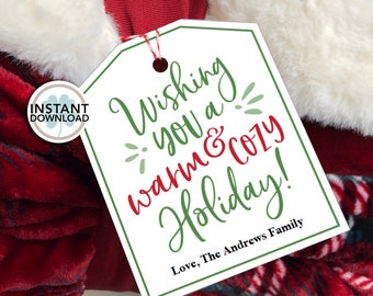 Wishing you a warm and cozy Holiday | INSTANT DOWNLOAD | Holiday White Tag | PRINTABLE | Blanket Socks Cozy Gift Giving