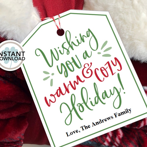 Wishing you a warm and cozy Holiday | INSTANT DOWNLOAD | Holiday White Tag | PRINTABLE | Blanket Socks Cozy Gift Giving