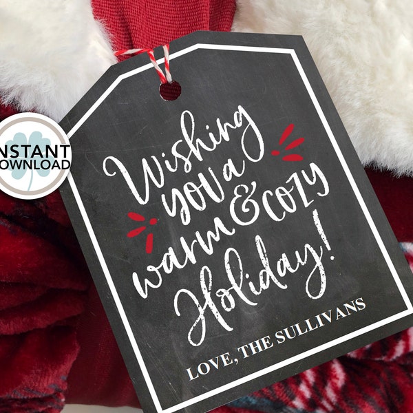 Holiday Gift Tag | Wishing you a warm and cozy Holiday | PRINTABLE | Holiday Gift Tag | INSTANT DOWNLOAD | You Add Your Name