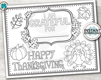 Thanksgiving Coloring Sheet | PRINTABLE | Placemat Dinner Table Classroom Activity | INSTANT DOWNLOAD | Kids Table |